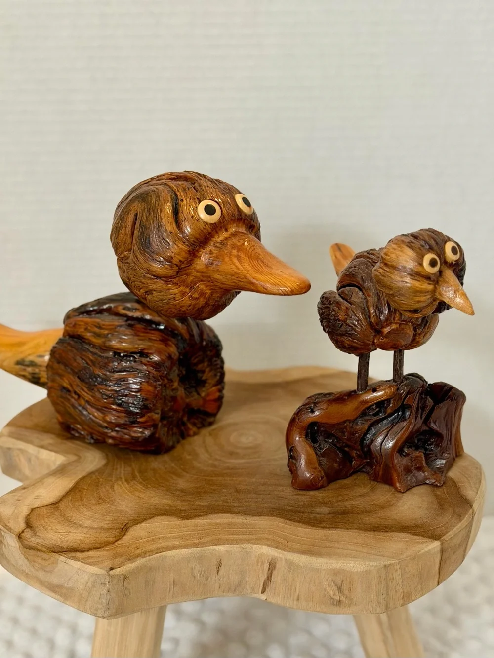 Two Handcrafted Burl Wood Bird’s  Rustic 2006